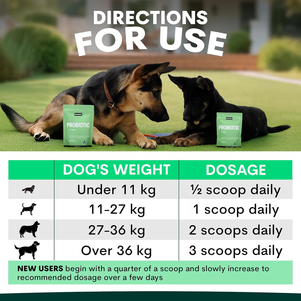 Petz Park Dog Probiotic 45 Scoops, Probiotics for Dogs Powder, Gut Health Dogs Supplement, Paw Licking and Digestive Support, Dog Food Topper Made in Australia