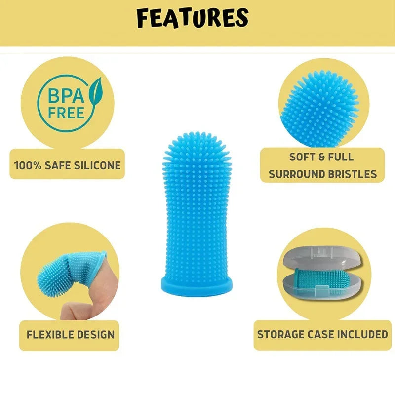 Soft Silicone Finger Toothbrush for Dogs & Cats (with Storage Case)